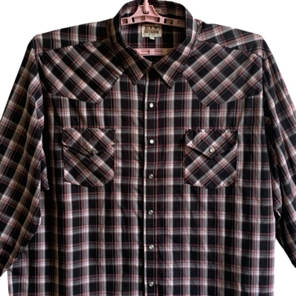 Ely Cattleman Western Shirt Tall Mens XXXL Plaid Pearl Snap Cowboy Rodeo Punk - Picture 2 of 14